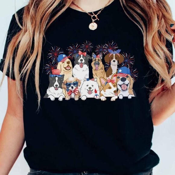 Dogs T-Shirt Patriotic Mom American Puppies Tee Election Day Tee Shirt - Picture 1 of 4